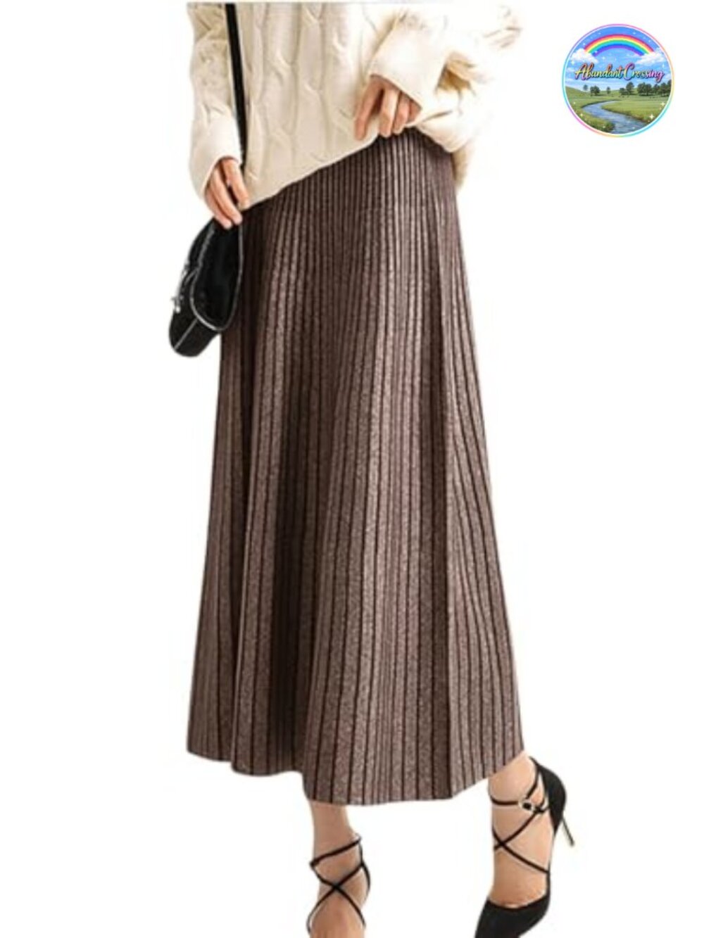 Women's Reversible Knit A-Line Pleated Midi Skirt Winter